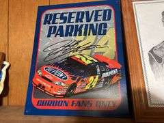 1:24 Scale Framed Jeff Gordon Car, Framed Sketch Of Jeff Gordon, & a Metal Sign