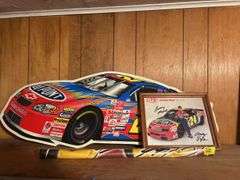 Jeff Gordon Picture with Autographs, Rolled Up Poster, & Plastic Car Sign
