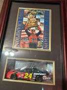 1:24 Scale Framed Jeff Gordon Car, Framed Sketch Of Jeff Gordon, & a Metal Sign