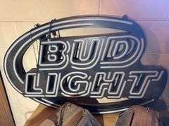 Bud Light Signs & a Wooden Wood Rubbers Box