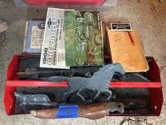 Craftsman Rabbet Plane, 1968 Chevy Owners Manual, Clipboard from Norma ND, Buck Knife, & Weathervane