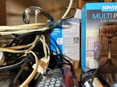 12 Volt Cooler, Walkie Talkies, Camera Tripod, Sound Bars, Cords, Rocket Fish Headphones, & More
