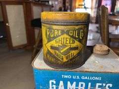 Collection of Oil Cans & Related Plus a "B" Branding Iron & a Bench