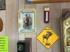 Group of Wall Hangings - Metal Signs, Hoofed Gun Holder, and More Decor