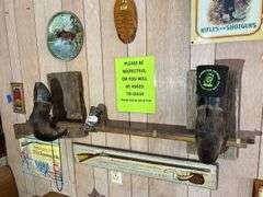 Group of Wall Hangings - Metal Signs, Hoofed Gun Holder, and More Decor