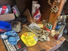 Contents of Countertop & Pegboard - Tools, Hardware, Shop Rags, & More