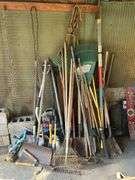 Group of Hand Tools - Shovels, Spades, Clippers, Sprinkler, Rakes, & More