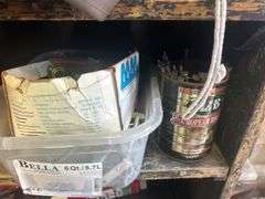 Wooden Shelf with Contents & Tools