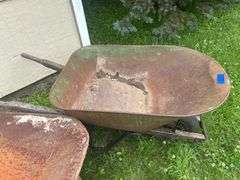 Wooden Chair, Wooden Benches, & Two Wheelbarrows