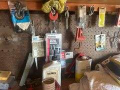 Contents of Countertop & Pegboard - Tools, Hardware, Shop Rags, & More
