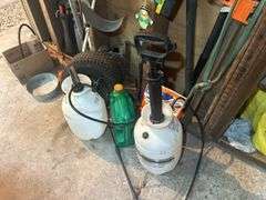 Items on the Wall & in the Cupboard - Extension Cords, Clamps, Bungee Cords, Yard Sprayers, Screws, 