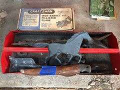 Craftsman Rabbet Plane, 1968 Chevy Owners Manual, Clipboard from Norma ND, Buck Knife, & Weathervane