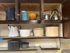 Enamel Coffee Pots, Other Enamel Pieces, Teapots, & Pitchers