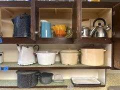 Enamel Coffee Pots, Other Enamel Pieces, Teapots, & Pitchers