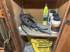 Items on the Wall & in the Cupboard - Extension Cords, Clamps, Bungee Cords, Yard Sprayers, Screws, 