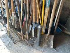 Group of Hand Tools - Shovels, Spades, Clippers, Sprinkler, Rakes, & More