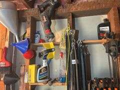 Items on the Wall & in the Cupboard - Extension Cords, Clamps, Bungee Cords, Yard Sprayers, Screws, 