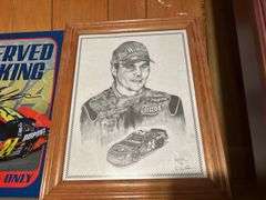 1:24 Scale Framed Jeff Gordon Car, Framed Sketch Of Jeff Gordon, & a Metal Sign