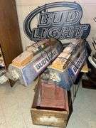 Bud Light Signs & a Wooden Wood Rubbers Box
