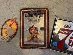 Captain Morgan Mirror, Seagram's 7 Cardboard Sign, Seagram's 7 & 7-Up Mirror