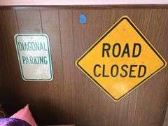 Road Closed & Diagonal Parking Signs