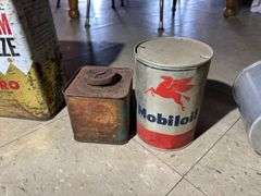 Collection of Oil Cans & Related Plus a "B" Branding Iron & a Bench