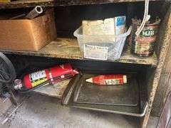 Wooden Shelf with Contents & Tools