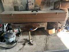 Small Round Table, Drawer on a Stand, & Large Toolbox