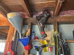 Items on the Wall & in the Cupboard - Extension Cords, Clamps, Bungee Cords, Yard Sprayers, Screws, 