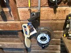 Items Hanging on the Wall - Tools, Battery Cables, Corded Drill, Barrel Pump, Saw Blades, & More