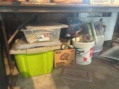 Items on the Floor - Trash Can, Bathroom Type Supplies, Shop Rags, Ajax Cleaner, & Plumbing Fittings