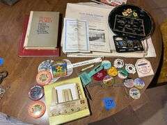 Pinback Buttons, Advertising, Placemats Including John Deere, & Henry Ford's Book "My Life