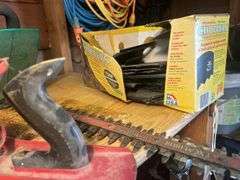 Contents of Shelf - Roadmaster Tricycle, Yard Sprayers, WD-40, Wood Plane, Poultry Netting, & More