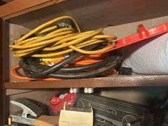 Contents of Cupboard - Padlocks, Radio, Extension Cords, & More