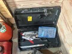 Battery Charger, Dewalt Tool Case, & Gas Cans