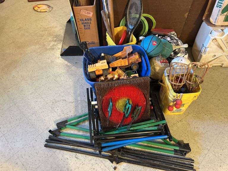 Sandbox Vehicles, Ladder Golf Game, Balls, Rackets, & Outside Toys