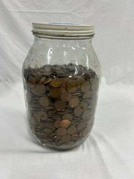 Partial Gallon Jar of Wheat & Lincoln Pennies