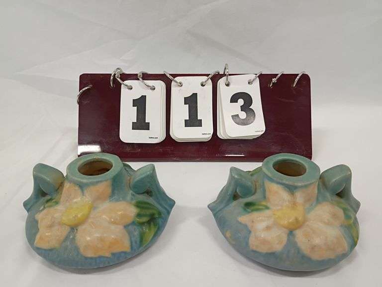 Roseville Clematis Pattern Candle Holders