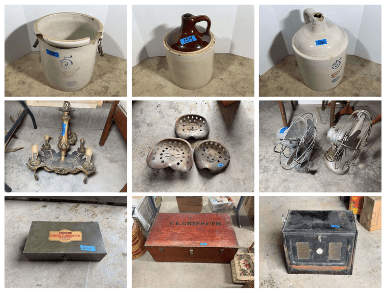 Stoneware, Vintage Advertising, Glassware, Cast Iron, Primitives, Toys, and Country Collectibles
