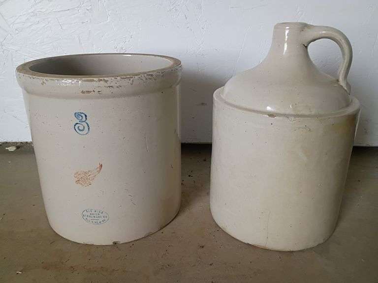 Three gallon Red Wing crock jar and an unmarked shoulder jug