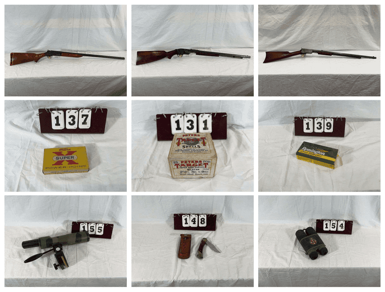 Vintage & Modern Firearms Auction Featuring Winchester, Remington, Savage, Ammunition, Optics, Coins & Hunting Collectibles