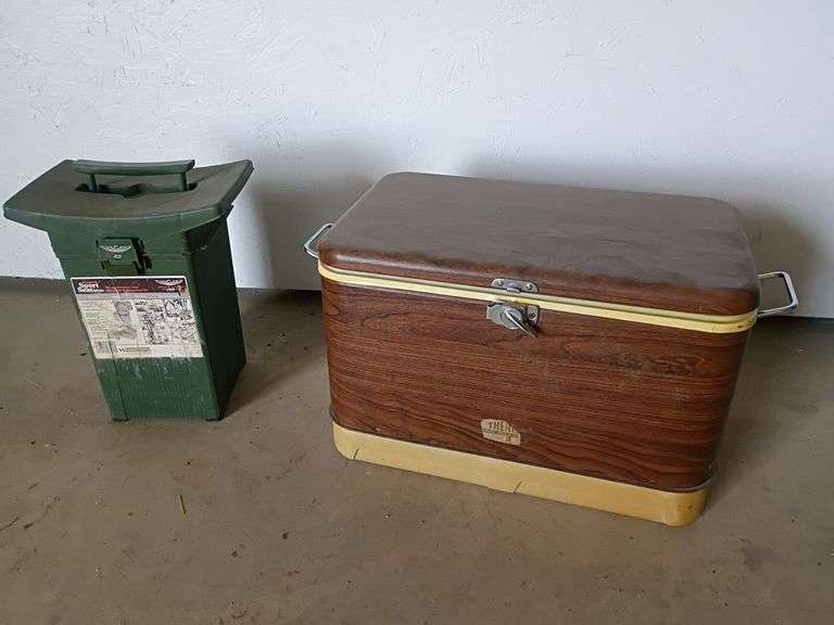 Thermos cooler + Fenwick sport seat tackle box with contents