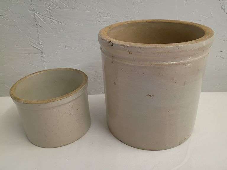 1 gallon crock jar and smaller butter crock - both unmarked
