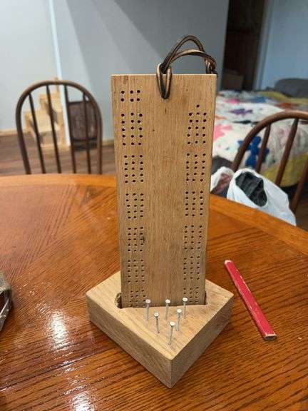 Handmade Wooden Cribbage Board With Aluminum Pegs Cribbage board. Appears to be hand made. Aluminum nails