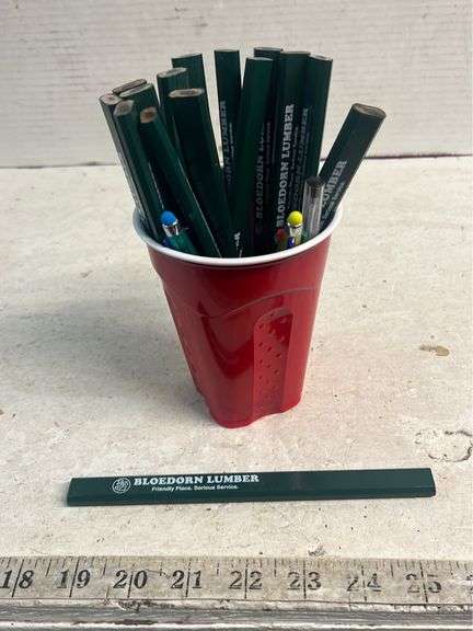 20 Assorted Carpenter Pencils - #2 Graphite - Some Blank, Some With Logos - Multicolor Wood, 7" Length - Overruns/Misprints