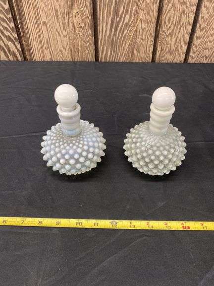 (2) 6” MOONSTONE OPALESCENT PERFUME BOTTLES