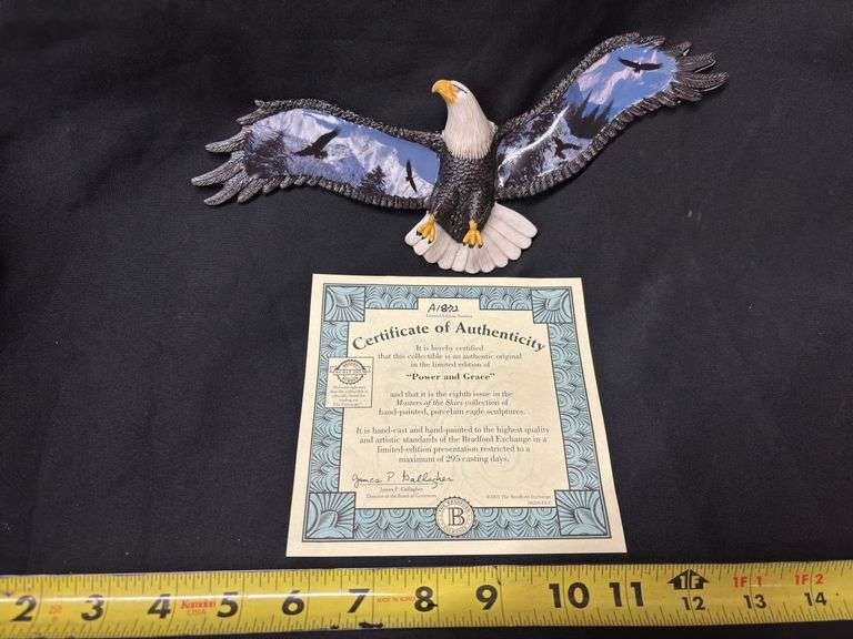 HAND PAINTED PORCELAIN EAGLE SCULPTURE WITH COA