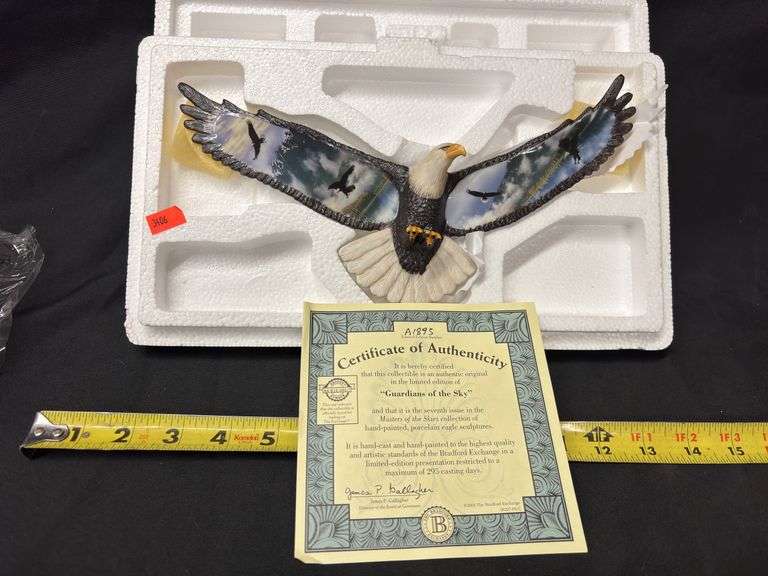 HAND PAINTED PORCELAIN EAGLE SCULPTURE WITH COA