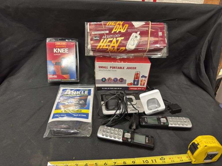 VTECH PHONE, KNEE SUPPORT, JUICER, HEATING PAD, ANKLE SUPPORT