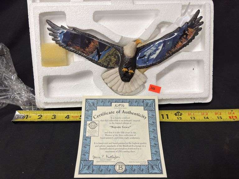 HAND PAINTED PORCELAIN EAGLE SCULPTURE WITH COA